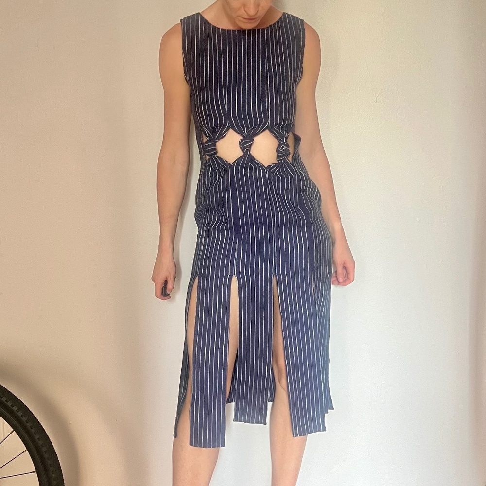 Striped Vintage Dress with slits and knots.